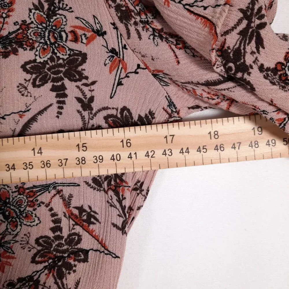 Maurice's Ruched Front Romantic Boho Gauzy Peplum Blouse Pink Floral Size Small - Picture 10 of 12